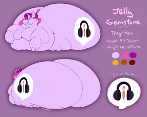 Size: 3150x2505 | Tagged: questionable, artist:dimmeroiis, artist:dimmerolls, derpibooru import, oc, oc:jelly gemstone, unofficial characters only, pony, unicorn, belly, big belly, bingo wings, bottom heavy, butt, cellulite, chubby cheeks, double chin, fat, flabby chest, glasses, high res, horn, huge belly, huge butt, image, impossibly large butt, large butt, morbidly obese, neck roll, obese, plot, png, purple background, raised hoof, rear view, reference sheet, rolls of fat, simple background, solo, stretched cutie mark, unicorn oc