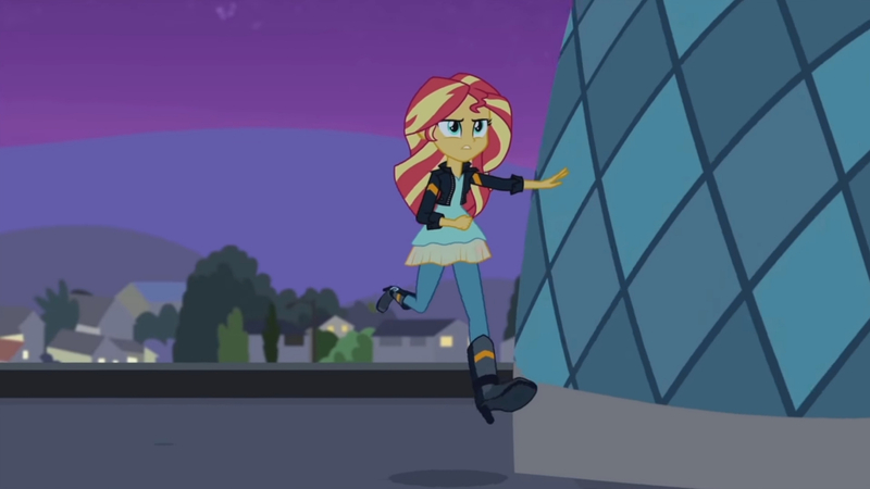 Size: 3410x1920 | Tagged: safe, derpibooru import, screencap, sunset shimmer, equestria girls, my past is not today, rainbow rocks, boots, canterlot high, clothes, female, high heel boots, high res, image, jacket, jpeg, leather, leather jacket, running, shoes, solo