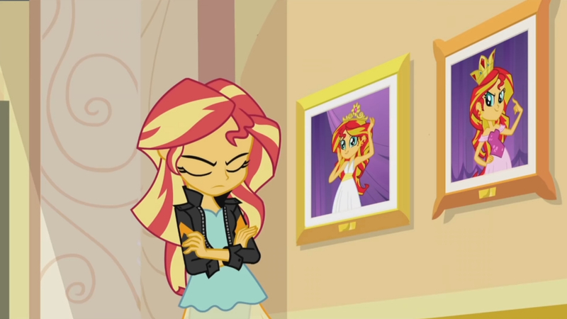 Size: 3410x1920 | Tagged: safe, derpibooru import, screencap, sunset shimmer, equestria girls, my past is not today, rainbow rocks, canterlot high, clothes, crossed arms, eyes closed, female, high res, image, jacket, jpeg, leather, leather jacket, photo frame, solo