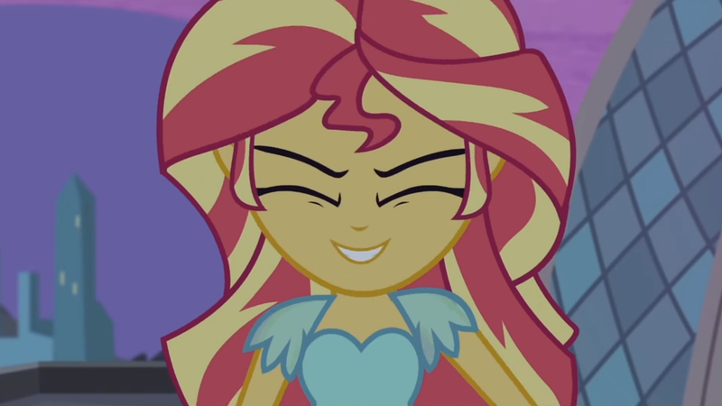 Size: 3410x1920 | Tagged: safe, derpibooru import, screencap, sunset shimmer, equestria girls, my past is not today, rainbow rocks, canterlot high, eyes closed, female, high res, image, jpeg, smiling, solo
