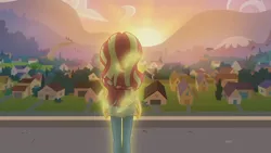 Size: 3410x1920 | Tagged: safe, derpibooru import, screencap, sunset shimmer, equestria girls, my past is not today, rainbow rocks, canterlot high, female, high res, image, jpeg, solo, sun