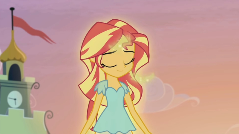 Size: 3410x1920 | Tagged: safe, derpibooru import, screencap, sunset shimmer, equestria girls, my past is not today, rainbow rocks, canterlot high, eyes closed, female, high res, image, jpeg, smiling, solo, sunshine shimmer