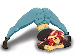 Size: 3500x2500 | Tagged: suggestive, artist:albertbm, derpibooru import, sunset shimmer, equestria girls, bunset shimmer, butt, image, jpeg, looking at you, open mouth, simple background, white background