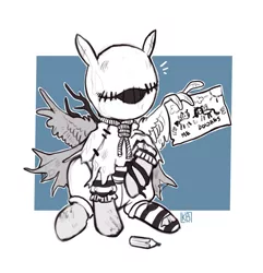 Size: 1930x2002 | Tagged: safe, artist:karamboll, derpibooru import, pegasus, pony, animated, black and white, crossover, foal, grayscale, identity v, image, limited palette, loop, monochrome, png, sketch