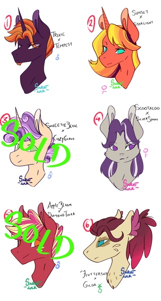 Size: 2190x4096 | Tagged: safe, artist:artfestation, derpibooru import, oc, unofficial characters only, earth pony, hippogriff, hybrid, pegasus, pony, bust, image, interspecies offspring, jpeg, magical lesbian spawn, offspring, parent:apple bloom, parent:cozy glow, parent:diamond tiara, parent:fluttershy, parent:gilda, parent:scootaloo, parent:silver spoon, parent:starlight glimmer, parent:sunset shimmer, parent:sweetie belle, parent:tempest shadow, parent:trixie, parents:diamondbloom, parents:gildashy, parents:shimmerglimmer, parents:spoonaloo, parents:tempestrix, simple background, white background