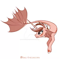 Size: 1280x1280 | Tagged: safe, artist:x-emilytheunicorn-x, derpibooru import, oc, unofficial characters only, merpony, pony, seapony (g4), unicorn, brown eyes, deviantart watermark, fish tail, flowing tail, horn, image, jpeg, obtrusive watermark, open mouth, seaponified, simple background, solo, species swap, tail, watermark, white background