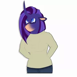 Size: 2000x2000 | Tagged: safe, artist:inisealga, derpibooru import, oc, unofficial characters only, anthro, unicorn, clothes, commission, curved horn, female, glasses, horn, image, jeans, jpeg, pants, sticker, sticker pack, sticker set, sweater, unicorn oc