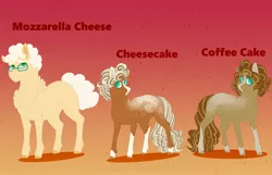 Size: 3096x2000 | Tagged: safe, artist:inisealga, derpibooru import, oc, oc:cheese cake, oc:coffee cake, oc:mozzarella cheese, unofficial characters only, pony, female, image, jpeg, male, mare, next generation, offspring, parent:cheese sandwich, parent:pinkie pie