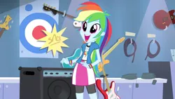 Size: 3410x1920 | Tagged: safe, derpibooru import, screencap, rainbow dash, equestria girls, guitar centered, rainbow rocks, clothes, cute, cutie mark, cutie mark on clothes, dashabetes, female, high res, image, jpeg, open mouth, solo