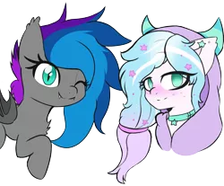 Size: 3277x2713 | Tagged: safe, artist:pure red, derpibooru import, oc, oc:astralis, oc:lyssa, unofficial characters only, bat pony, chest fluff, clothes, collar, hoodie, image, one eye closed, png, raised hoof, simple background, transparent background, wink