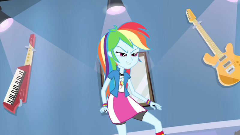 Size: 3410x1920 | Tagged: safe, derpibooru import, screencap, rainbow dash, equestria girls, guitar centered, rainbow rocks, clothes, cutie mark, cutie mark on clothes, female, guitar, high res, image, jpeg, musical instrument, smiling, solo