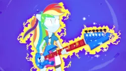 Size: 3410x1920 | Tagged: safe, derpibooru import, screencap, rainbow dash, equestria girls, guitar centered, rainbow rocks, clothes, cutie mark, cutie mark on clothes, female, glowing eyes, guitar, high res, image, jpeg, musical instrument, ponied up, solo