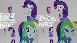 Size: 1280x720 | Tagged: safe, derpibooru import, edit, edited screencap, editor:quoterific, screencap, pinkie pie, rainbow dash, rarity, equestria girls, mirror magic, spoiler:eqg specials, boots, bracelet, clothes, cutie mark, cutie mark on clothes, eyes closed, female, geode of shielding, geode of sugar bombs, geode of super speed, hairpin, image, jewelry, magical geodes, necklace, open mouth, png, shoes