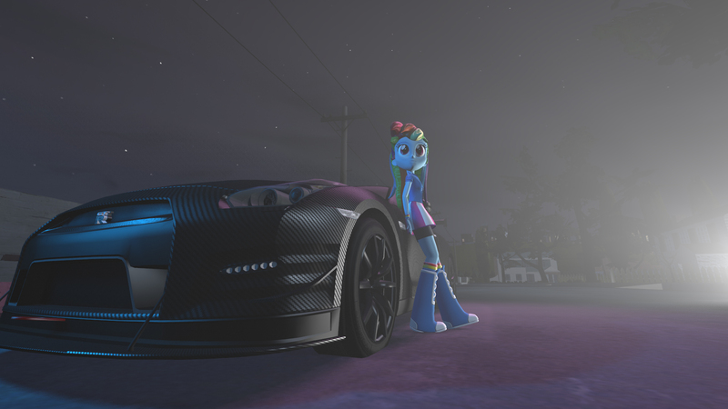 Size: 1920x1080 | Tagged: safe, artist:driftbeat, derpibooru import, rainbow dash, equestria girls, 3d, image, jpeg, nissan, nissan gt-r, source filmmaker