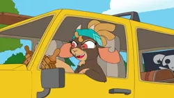 Size: 3840x2160 | Tagged: safe, artist:ljdamz1119, derpibooru import, goat, them's fightin' herds, chest, community related, driving, family guy, flag, gold tooth, hummer, image, meme, pirate, png, shanty (tfh), ship wheel, solo, vehicle