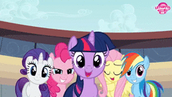 Size: 1024x576 | Tagged: safe, banned from derpibooru, deleted from derpibooru, derpibooru import, edit, edited screencap, screencap, fluttershy, pinkie pie, rainbow dash, rarity, twilight sparkle, wildwood flower, earth pony, pegasus, pony, unicorn, season 2, the last roundup, :o, animated, background pony, cowboy hat, determined, eyelashes, folded wings, happy, hat, image, letupita725hd, looking back, meme, open mouth, open smile, pointing, rick astley, rickroll, smiling, spread wings, unicorn twilight, we'll be right back, webm, wildwood flower's hat, wings