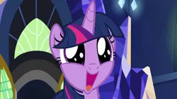 Size: 1280x720 | Tagged: safe, derpibooru import, screencap, twilight sparkle, twilight sparkle (alicorn), alicorn, pony, season 7, shadow play, adorkable, cute, daaaaaaaaaaaw, dilated pupils, dork, female, image, mare, open mouth, open smile, png, senpai noticed me, smiling, solo, twiabetes, twilight's castle, weapons-grade cute