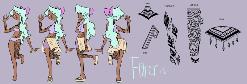 Size: 5000x1700 | Tagged: safe, artist:galaxiedream, derpibooru import, flitter, human, anklet, barefoot, belly button, belly piercing, bellyring, bow, bra, bracelet, clothes, compression shorts, dark skin, ear piercing, earring, feet, female, hair bow, humanized, image, jewelry, midriff, nail polish, nose piercing, panties, piercing, png, purple background, purple underwear, reference sheet, sandals, simple background, skirt, solo, sports bra, tattoo, toenail polish, underwear, wristband