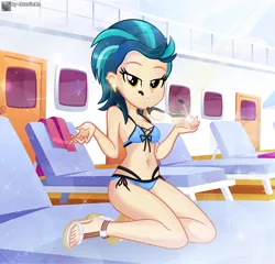 Size: 983x942 | Tagged: suggestive, artist:charliexe, derpibooru import, indigo zap, equestria girls, breasts, clothes, image, jpeg, looking at you, sandals, shoes, solo, stupid sexy indigo zap, sunglasses, swimsuit