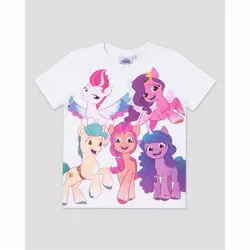 Size: 1500x1500 | Tagged: safe, derpibooru import, official, hitch trailblazer, izzy moonbow, pipp petals, sunny starscout, zipp storm, earth pony, pegasus, pony, unicorn, clothes, female, g5, gray background, image, jpeg, male, mane five (g5), mare, merchandise, shirt, simple background, stallion, t-shirt