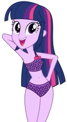Size: 6496x11811 | Tagged: safe, artist:alandssparkle, derpibooru import, twilight sparkle, twilight sparkle (alicorn), alicorn, equestria girls, adorasexy, arm behind head, armpits, belly button, bikini, clothes, cute, female, hand on hip, image, legs together, png, sexy, simple background, solo, swimsuit, transparent background, twiabetes, vector