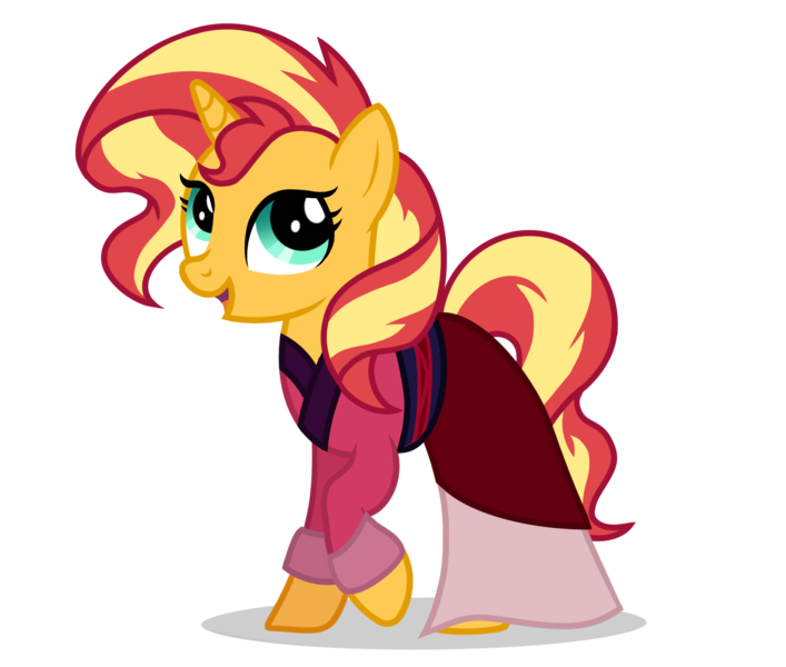 Size: 1927x1636 | Tagged: safe, artist:youraveragepony, derpibooru import, sunset shimmer, pony, unicorn, clothes, crossover, disney, fa mulan, female, image, kimono (clothing), mare, mulan, png, simple background, solo, transparent background