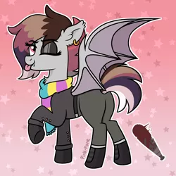 Size: 2000x2000 | Tagged: safe, artist:pink-pone, derpibooru import, oc, oc:chiroptophobia, bat pony, pony, clothes, female, image, mare, one eye closed, png, scarf, solo, tongue out, wink