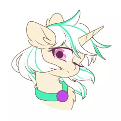 Size: 1000x1000 | Tagged: artist needed, safe, derpibooru import, oc, oc:anna karenna, pony, unicorn, cute, image, oc solo, one eye closed, png, smiling, solo, wink