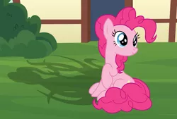 Size: 2703x1829 | Tagged: safe, artist:badumsquish, derpibooru import, pinkie pie, earth pony, pony, bush, derpibooru exclusive, female, house, image, implied monster pony, looking back, meme, pinkie being pinkie, png, ponified animal photo, ponified meme, puppy dog eyes, raised hoof, shadow, show accurate, sitting, smiling, solo, tentacles, wide eyes