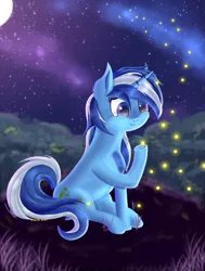 Size: 1625x2145 | Tagged: safe, artist:divifilly, derpibooru import, minuette, pony, unicorn, female, field, image, mare, night, png, raised hoof, solo