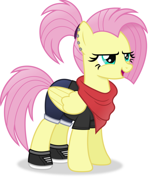 Size: 3856x4646 | Tagged: safe, artist:anime-equestria, derpibooru import, fluttershy, pegasus, pony, alternate hairstyle, bandana, clothes, ear piercing, female, image, mare, piercing, png, ponytail, shoes, simple background, solo, transparent background, vector, wings