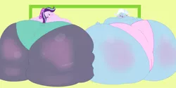 Size: 4320x2160 | Tagged: safe, artist:necrofeline, derpibooru import, starlight glimmer, trixie, equestria girls, blushing, butt, chubby cheeks, duo, duo female, fat, female, glimmer glutes, huge butt, image, impossibly large butt, large butt, looking back, morbidly obese, neck roll, obese, png, rolls of fat, starlard glimmer, sweat, sweatdrops, the ass was fat, the great and bountiful trixie, the great and powerful ass, weight gain, weight gain sequence