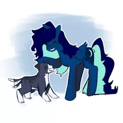 Size: 2000x2000 | Tagged: safe, artist:galaxiedream, derpibooru import, oc, oc:midnight, alicorn, dog, pony, alicorn oc, cute, eyes closed, female, grin, horn, image, in memoriam, mare, petting, png, raised hoof, smiling, solo, wings