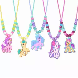 Size: 2000x2000 | Tagged: safe, derpibooru import, official, hitch trailblazer, izzy moonbow, pipp petals, sunny starscout, zipp storm, earth pony, pegasus, pony, unicorn, bead, female, g5, image, jewelry, jpeg, male, mane five (g5), mare, merchandise, necklace, simple background, stallion, toy, white background