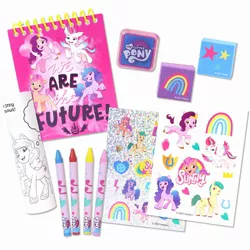 Size: 2000x2000 | Tagged: safe, derpibooru import, official, hitch trailblazer, izzy moonbow, pipp petals, sunny starscout, zipp storm, earth pony, pegasus, pony, unicorn, coloring page, crayon, female, g5, image, jpeg, male, mane five (g5), mare, merchandise, my little pony logo, notepad, simple background, stallion, sticker, text, toy, white background