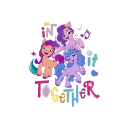 Size: 1200x1200 | Tagged: safe, derpibooru import, official, izzy moonbow, pipp petals, sunny starscout, earth pony, pegasus, pony, unicorn, my little pony: a new generation, 2d, cropped, design, female, g5, image, mare, merchandise, png, shirt design, simple background, text, transparent background