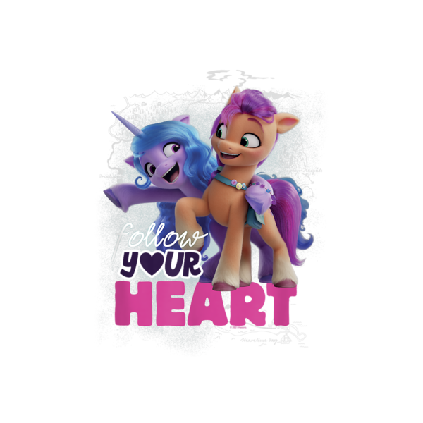 Size: 1200x1200 | Tagged: safe, derpibooru import, official, izzy moonbow, sunny starscout, earth pony, pony, unicorn, my little pony: a new generation, cropped, design, duo, female, g5, heart, image, mare, merchandise, png, shirt design, simple background, text, transparent background