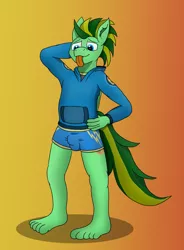 Size: 4030x5481 | Tagged: suggestive, artist:tacomytaco, derpibooru import, oc, oc:taco.m.tacoson, unofficial characters only, anthro, pegasus, blue underwear, boxer briefs, clothes, crotch bulge, gradient background, hand on hip, hoodie, image, male, png, solo, solo male, standing, tongue out, underwear