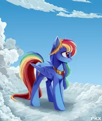 Size: 1600x1900 | Tagged: safe, artist:ponykillerx, banned from derpibooru, rainbow dash, pony, cloud, element of loyalty, image, on a cloud, png, sideways, standing on cloud