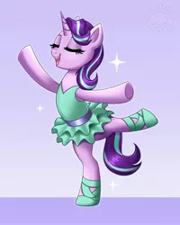 Size: 3277x4096 | Tagged: safe, artist:confetticakez, derpibooru import, starlight glimmer, pony, unicorn, ballet, bipedal, clothes, eyes closed, glimmerina, image, jpeg, open mouth, open smile, smiling, solo, standing, standing on one leg, tutu