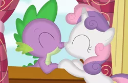Size: 3536x2299 | Tagged: safe, artist:porygon2z, derpibooru import, spike, sweetie belle, dragon, pony, unicorn, duo, eyes closed, female, image, male, png, shipping, spikebelle, straight