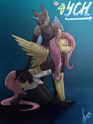 Size: 3000x4000 | Tagged: suggestive, artist:stirren, derpibooru import, fluttershy, oc, anthro, pegasus, clothes, commission, couple, flutterpet, image, maid, png, your character here