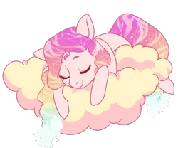 Size: 1200x1000 | Tagged: safe, artist:lavvythejackalope, derpibooru import, oc, unofficial characters only, earth pony, pony, cloud, colored hooves, commission, earth pony oc, ethereal mane, eyes closed, image, on a cloud, png, simple background, sleeping, solo, starry mane, transparent background, ych result