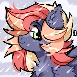 Size: 1500x1500 | Tagged: safe, artist:harald_horfager, oc, oc:fluffy cloud, unofficial characters only, pegasus, pony, artfight, bust, chest fluff, cloud, female, freckles, head, image, looking at you, mare, markings, png, portrait, profile, rain, smiling, smiling at you, solo
