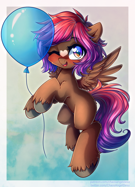 Size: 3584x4961 | Tagged: safe, artist:chaosangeldesu, derpibooru import, oc, oc:shaded star, unofficial characters only, pegasus, pony, balloon, image, png, solo