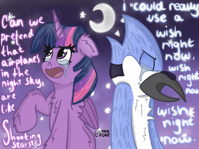 Size: 2160x1620 | Tagged: safe, artist:lynnpone, derpibooru import, twilight sparkle, twilight sparkle (alicorn), alicorn, pony, crossover, crossover shipping, female, image, male, meme, mordecai, mordetwi, png, regular show, shipping, shipping fuel, straight