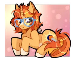Size: 2400x2000 | Tagged: safe, artist:harald_horfager, oc, oc:sundancer, unofficial characters only, pony, unicorn, abstract background, artfight, female, glasses, image, mare, markings, png, prone, simple background, smiling, solo, transparent background