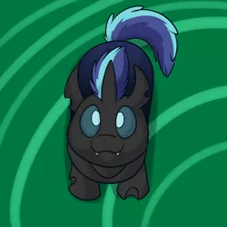 Size: 1000x1000 | Tagged: safe, artist:foxenawolf, derpibooru import, oc, unofficial characters only, changeling, changepony, hybrid, pony, fanfic:off the mark, blue hair, blue tail, fanfic art, foal, image, interspecies offspring, looking up, offspring, parent:queen chrysalis, parent:shining armor, parents:shining chrysalis, png, solo