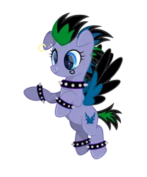 Size: 2000x2400 | Tagged: safe, artist:ponkus, derpibooru import, idw, cirrus cloud, pegasus, pony, anklet, blue eyes, bracelet, cel shading, choker, cute, ear piercing, earring, female, flying, goth, image, jewelry, mare, markings, nose piercing, nose ring, piercing, png, punk, shading, short mane, short tail, simple background, smiling, solo, transparent background, two toned mane, two toned tail, two toned wings, wings