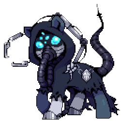 Size: 640x640 | Tagged: safe, artist:hikkage, derpibooru import, oc, oc:gear works, unofficial characters only, cyborg, cyborg pony, earth pony, pony, animated, augmentation, augmented, augmented tail, cloak, clothes, crossover, dark mechanicus, gif, hood, idle animation, image, robotic arm, servo arm, solo, techpriest, warhammer (game), warhammer 40k